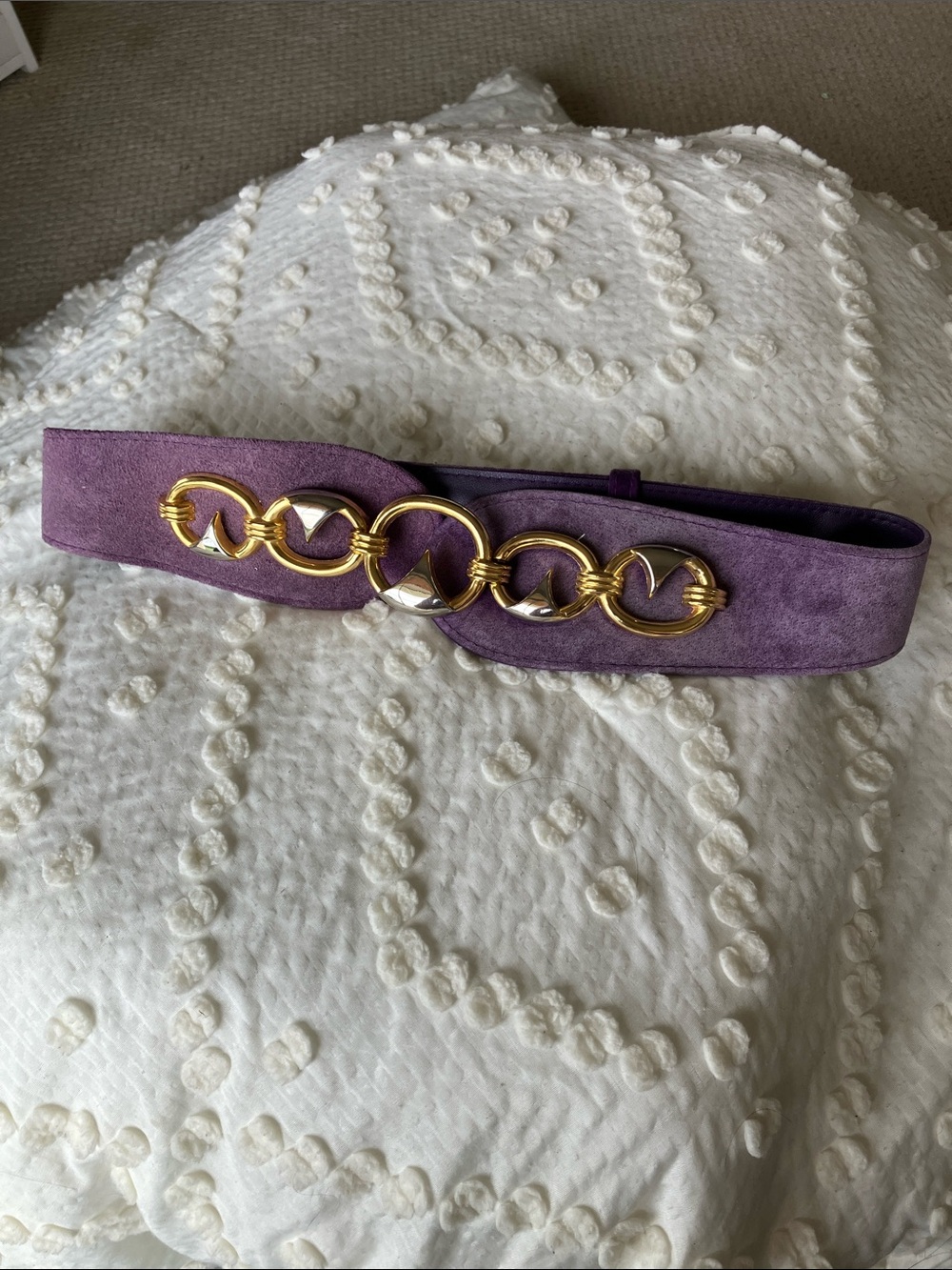 Vintage purple suede belt with gold accents